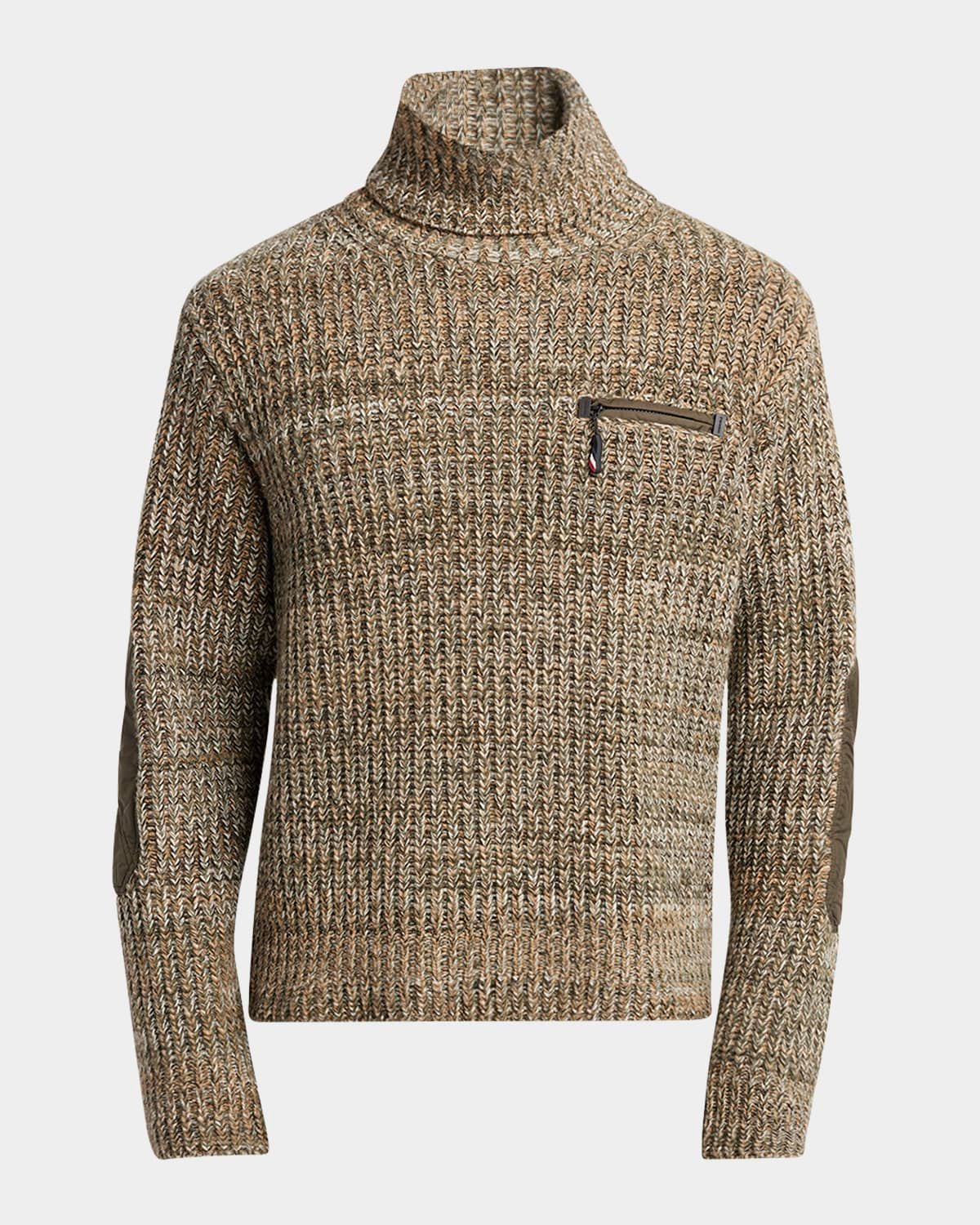 Men & apos;s Wool Rib Elbow-Patch Turtleneck Sweater