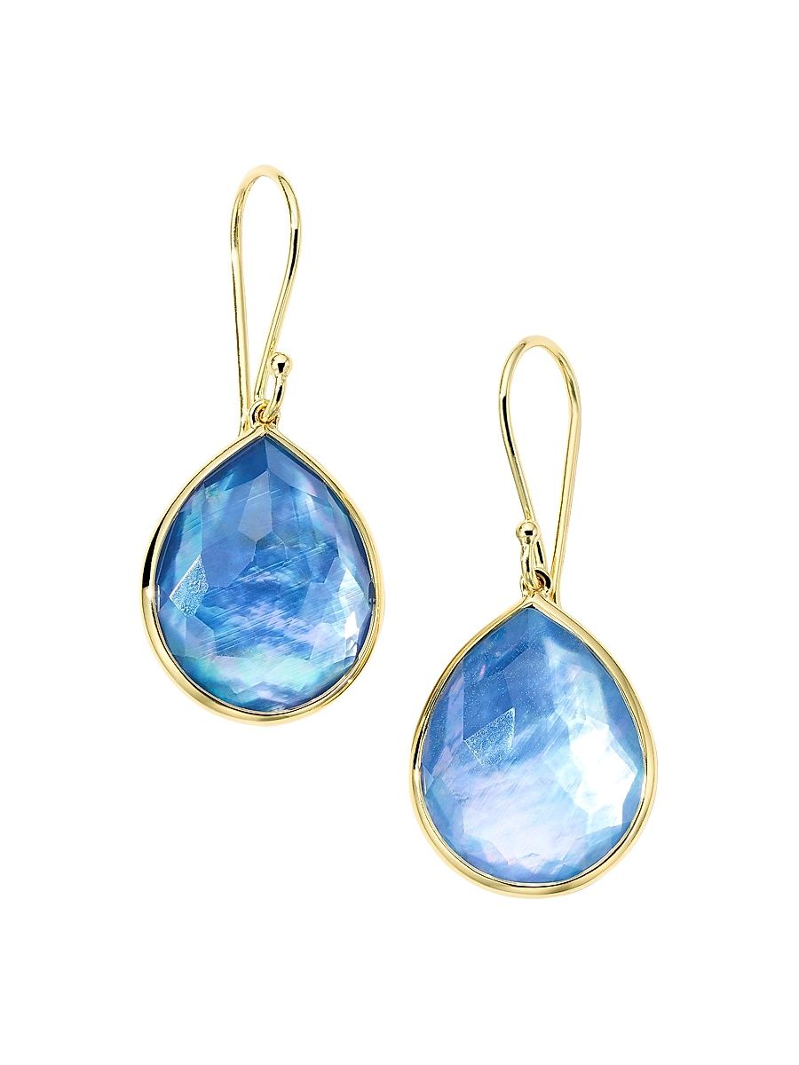 Women's Rock Candy 18K Gold, Rock Crystal, Mother-Of-Pearl & Lapis Triplet Medium Teardrop Earrings - Alpine