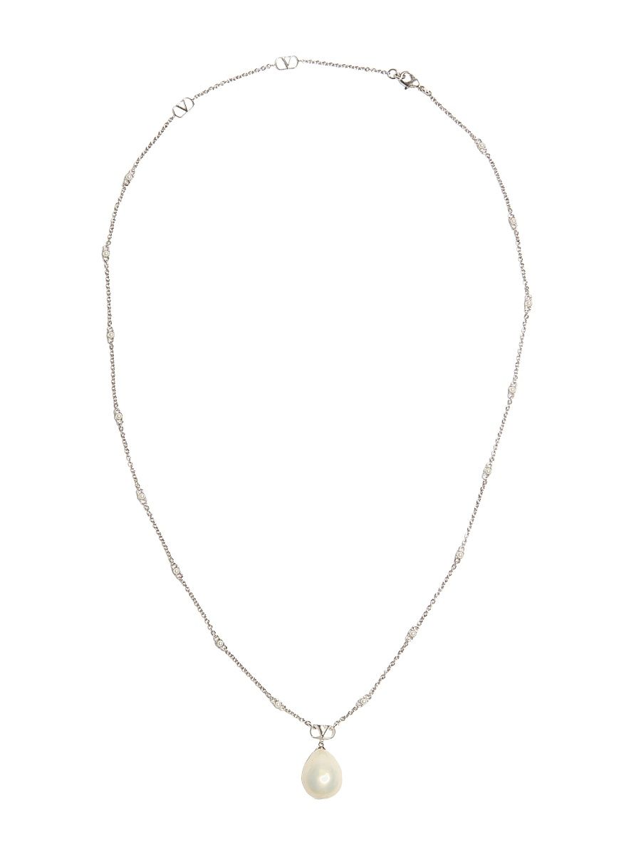Women's VLogo Signature Metal, Pearl and Swarovski Crystal Necklace - Palladium Cream