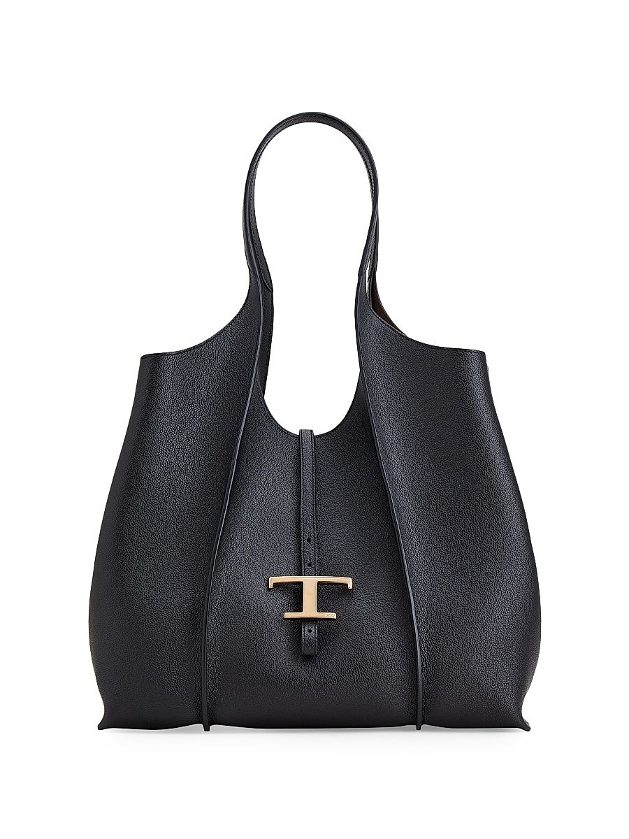 Women's Medium Leather Shopper Tote Bag - Nero