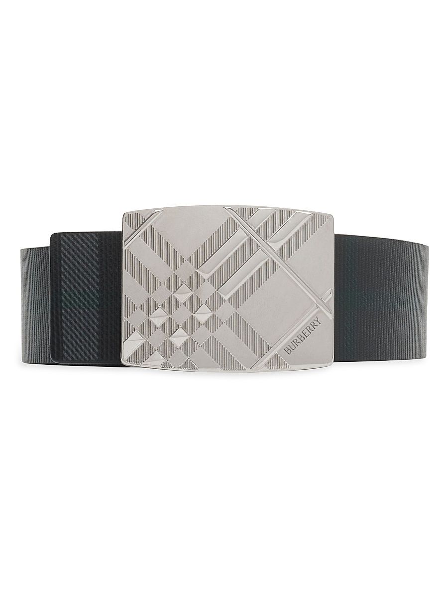Men's Check-Engraved Buckle Reversible Leather Belt - Black Charcoal - Size 38