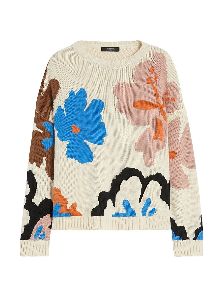 Women's Patterned Cotton Crew Neck Sweater - Multicolour - Size XL