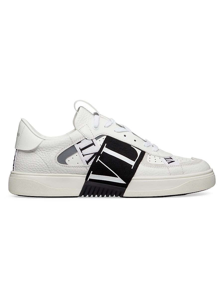 Men's Low-Top Calfskin VL7N Sneakers With Bands - White Black - Size 14