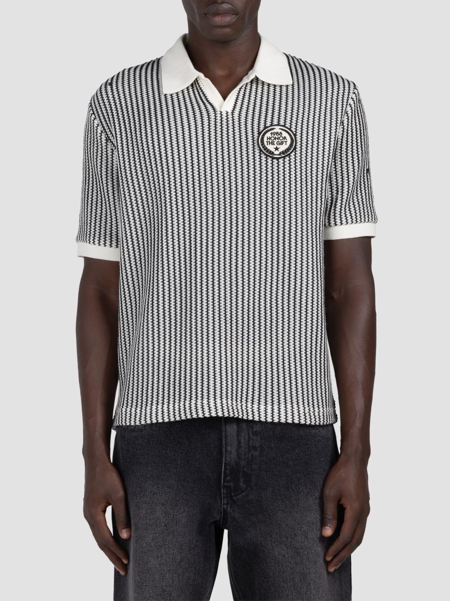 Honor The Gift Men's Striped Knit Polo Shirt - Bone - Size XXL