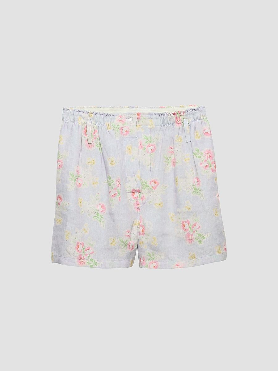Women's Floral Print Old Linen Shorts - Blue - Size 0