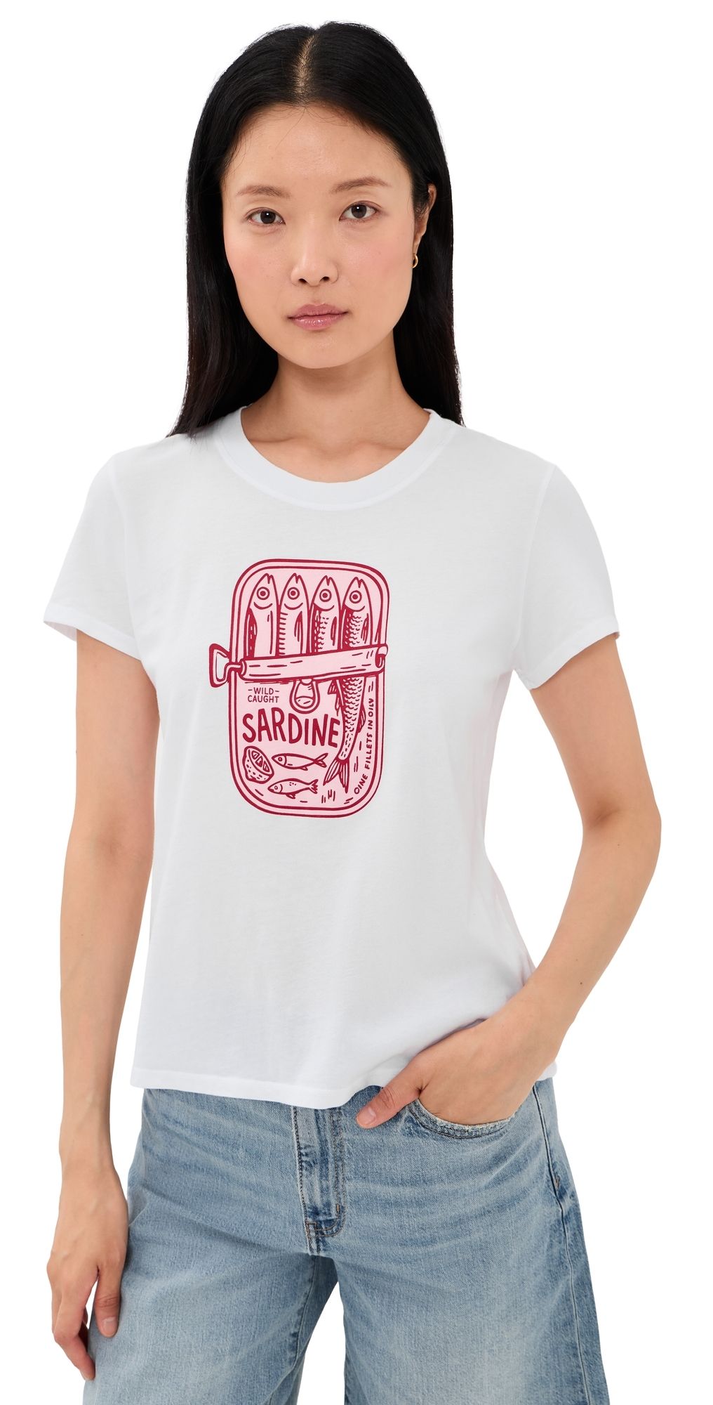 Sunny Somewhere Sardine Summer Femme Crew Tee White XS