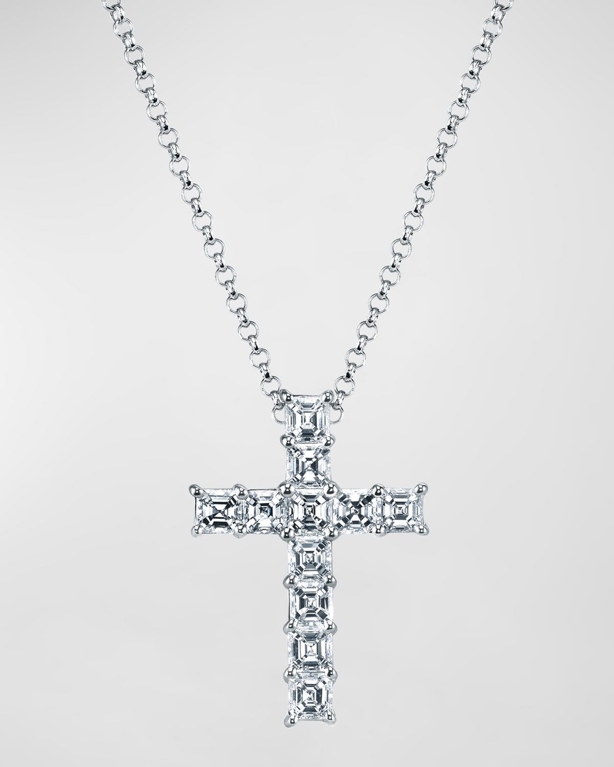 11-Stone Shared Prong Asscher Cut Diamond Cross 16" Necklace, 2.00tcw