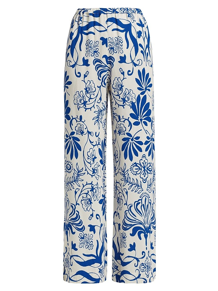 Women's Devon Printed Wide-Leg Pants - Floral Filigree Chalk - Size Medium