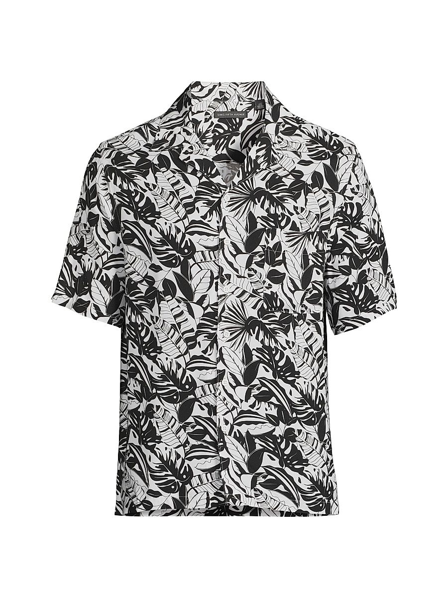 Men's COLLECTION Graphic Tropics Camp Shirt - White Black - Size XL