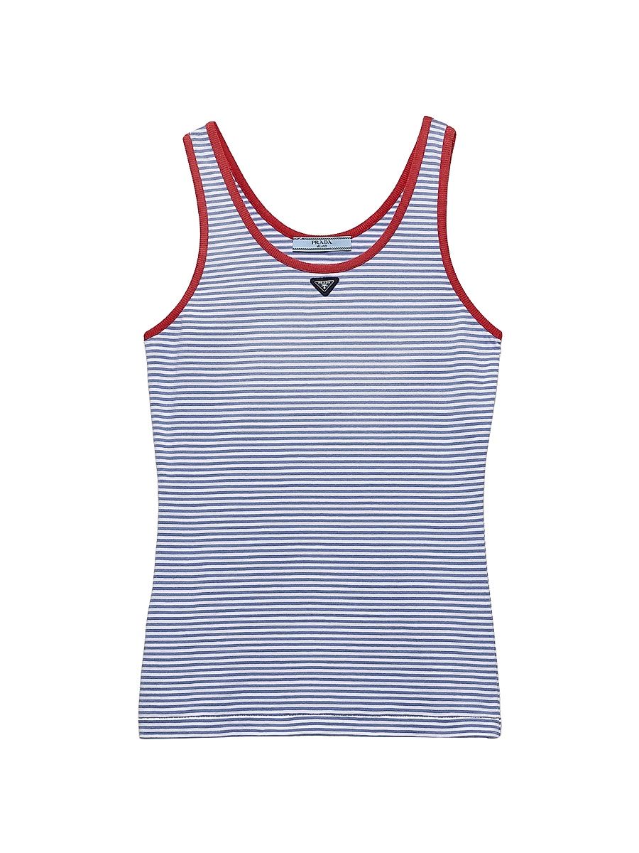 Women's Striped Cotton Jersey Tank Top - Blue - Size 4