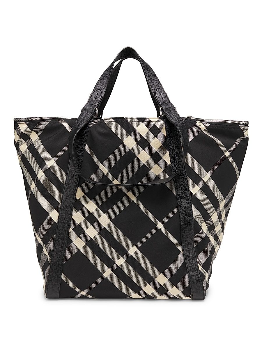 Men's Check Jacquard Tote Bag - Black Calico