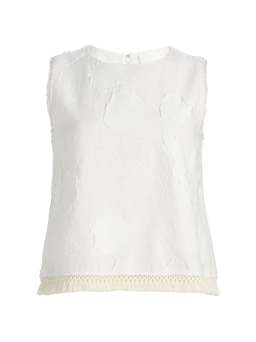 Women's Tobianne Crochet-Trim Floral Jacquard Blouse - White - Size XL