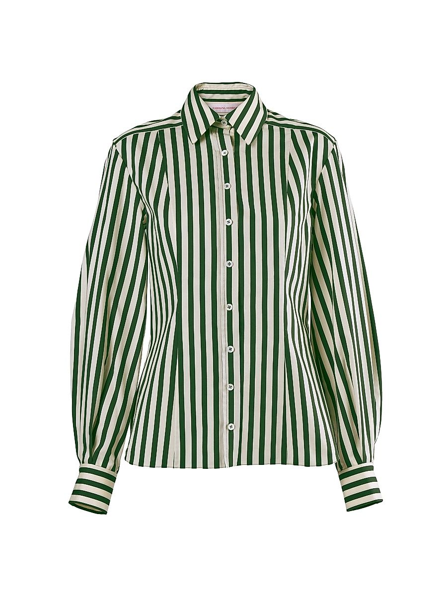Women's Isabella Striped Cotton-Blend Shirt - Ivory Multi - Size 14