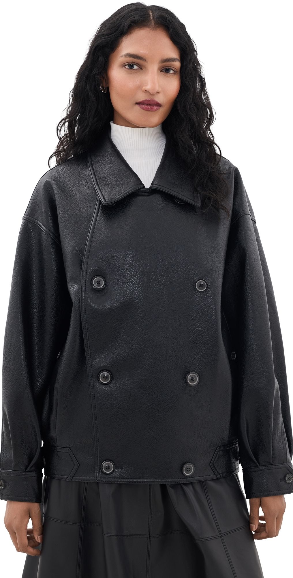 Source Unknown Vitellino Double Breasted Faux Leather Jacket Black XS/S