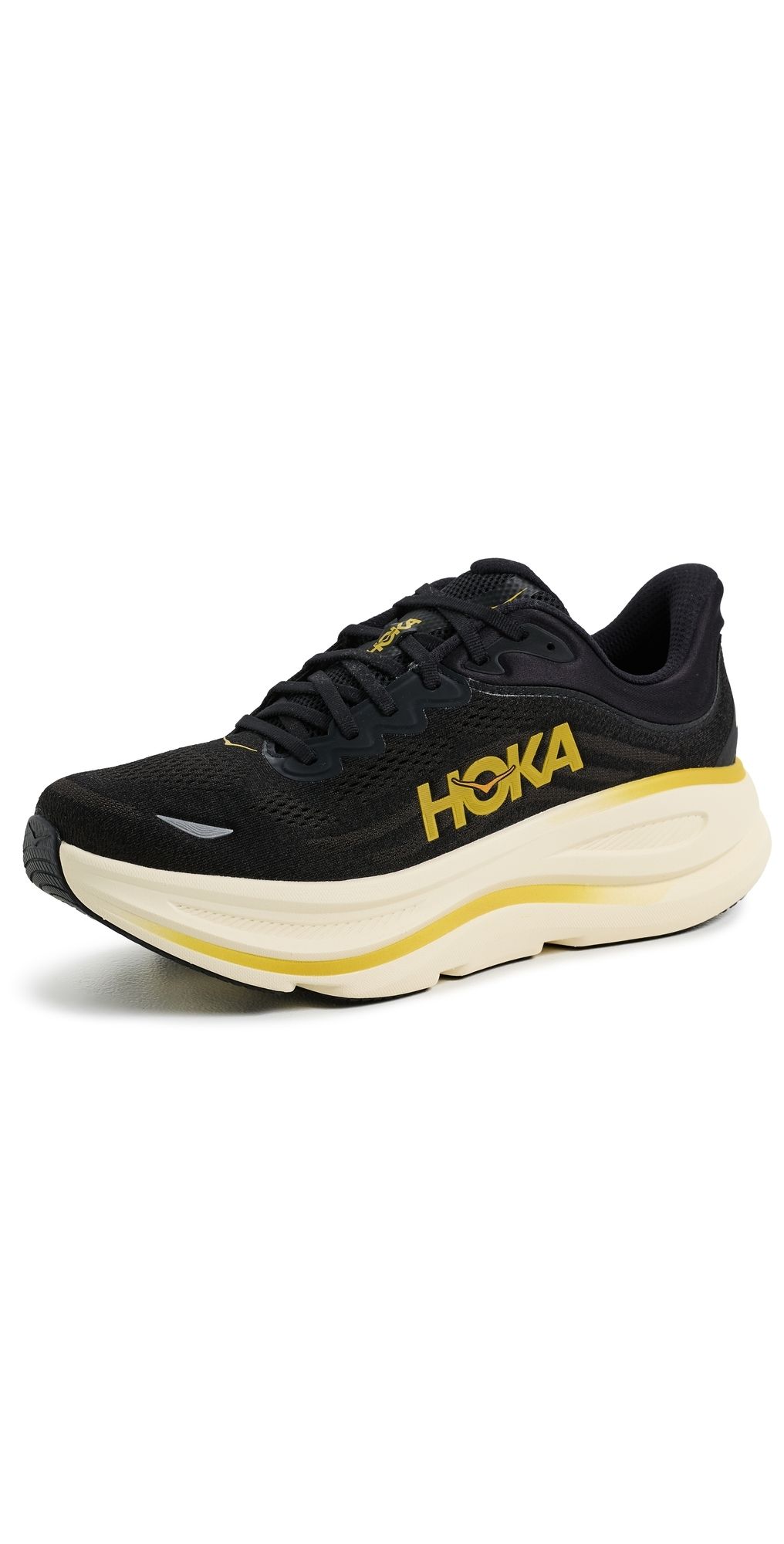 HOKA Bondi 9 Sneakers Carbon Black/Yellow Gold 11.5