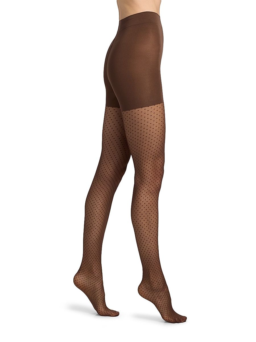 Women's Dots Control-Top Tights - Umber - Size Large