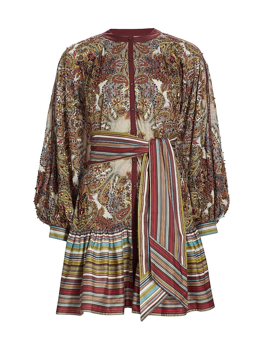 Women's Printed Balloon-Sleeve Shirtdress - Size Medium