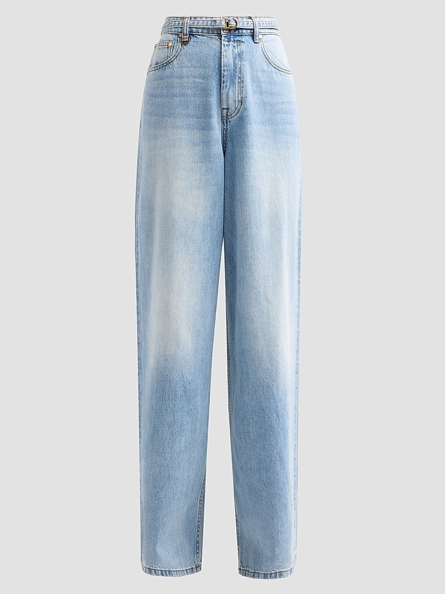 Women's Indra Belted Relaxed-Fit Flare Jeans - Skylark - Size 32