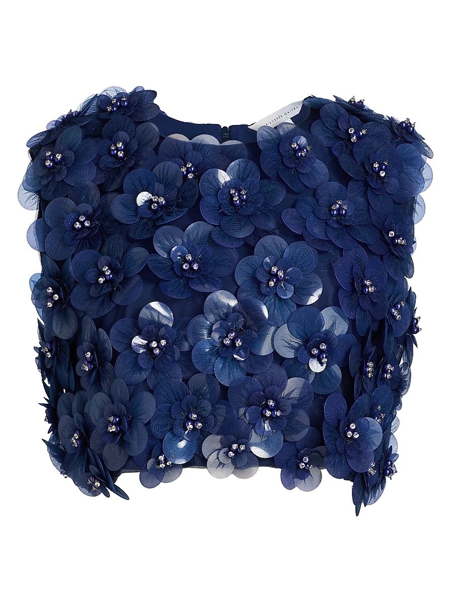 Women's Identity Melanie Floral Appliqué Top - Navy - Size Medium