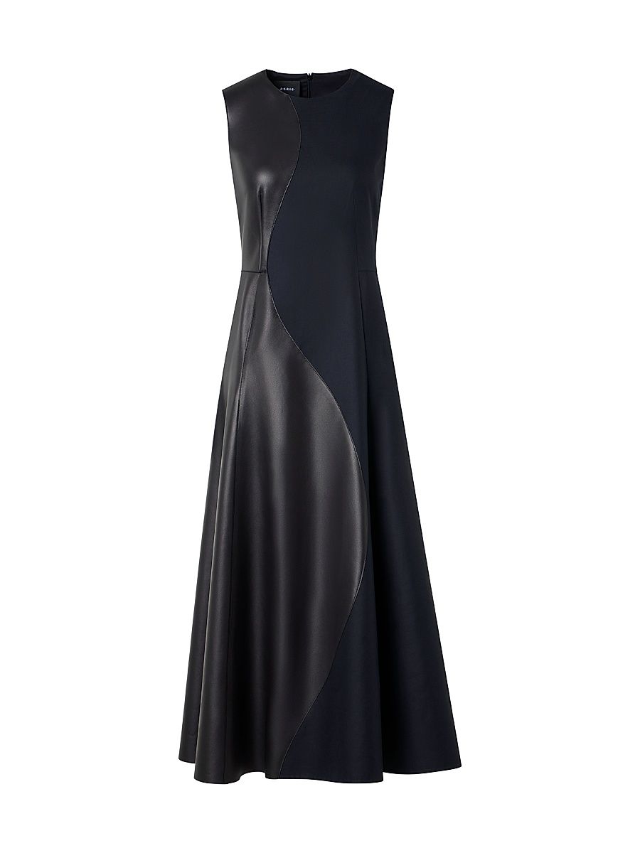 Women's Mixed Media Patchwork Midi-Dress - Black - Size 12