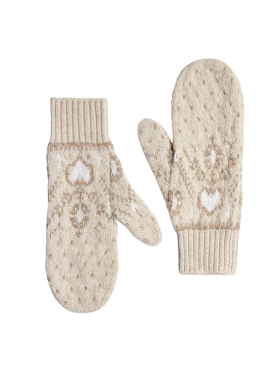 Women's Christel Heart-Pattern Cashmere Mittens - Ecru Multi