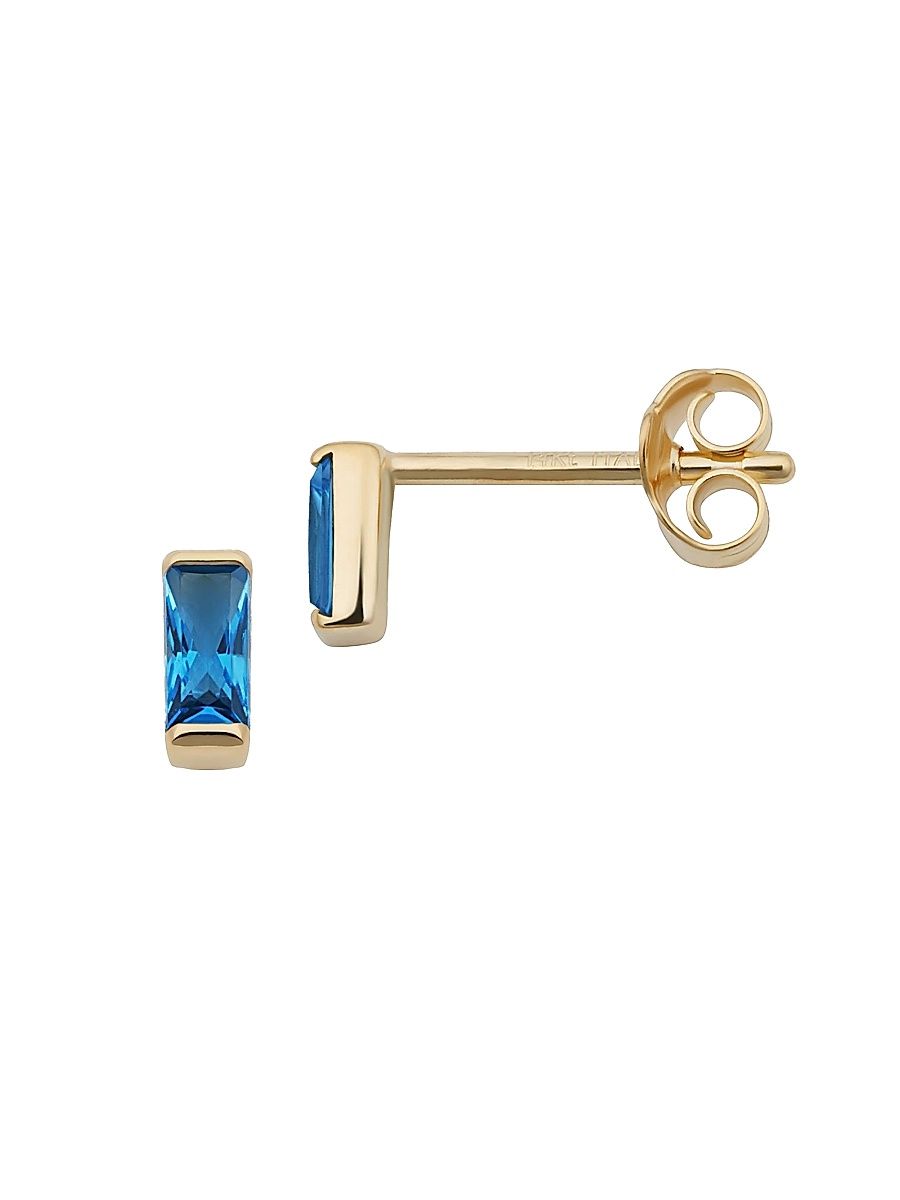 Women's 14K Yellow Solid Gold, Ocean Blue Fresco Baguette Micro Studs - Ocean Blue