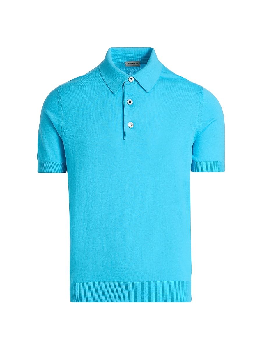 Men's Cotton Polo Shirt - Bright Blue - Size Medium