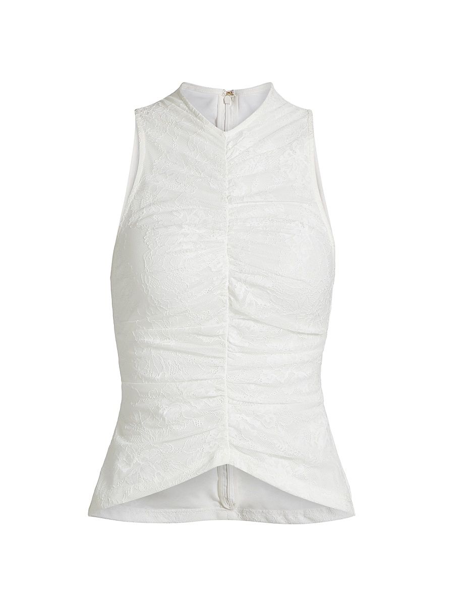 Women's Nida Lace-Trimmed Ruched Top - Ivory - Size 12