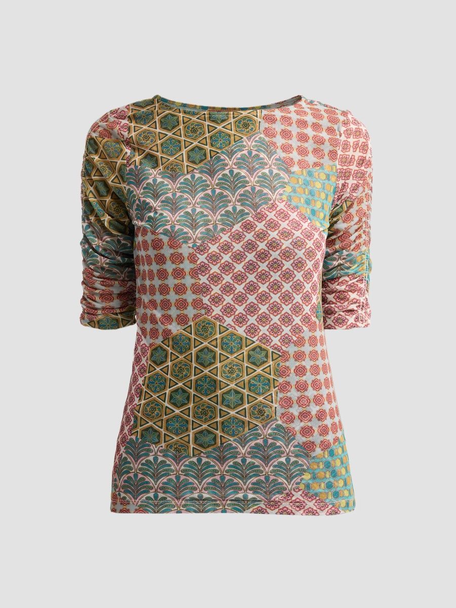 Johnny Was Women's Jiro Mesh Ruched Sleeve T-Shirt - Jiro - Size XS