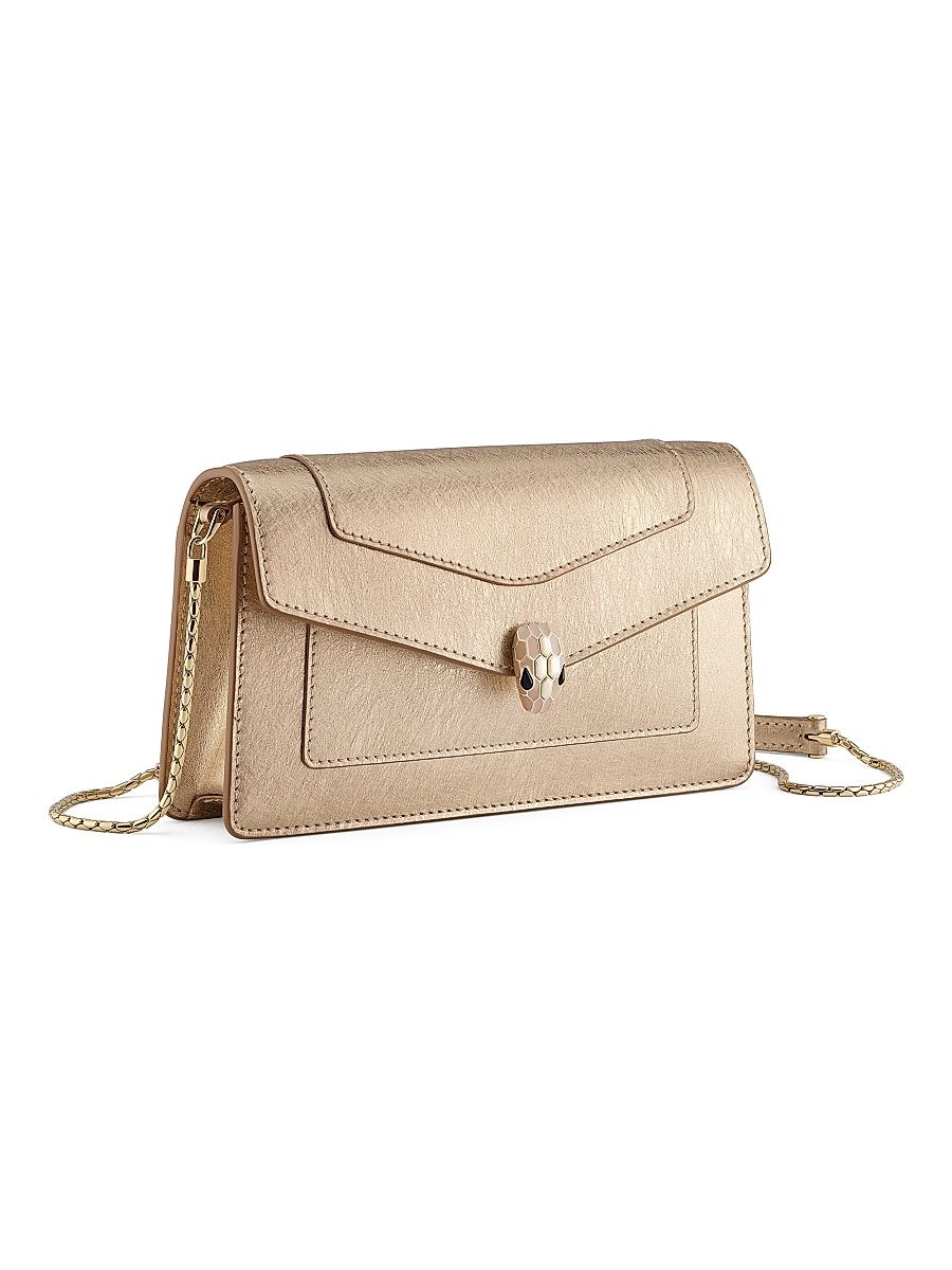 Women's Serpenti Forever Metallic Leather Wallet-On-Chain - Light Gold