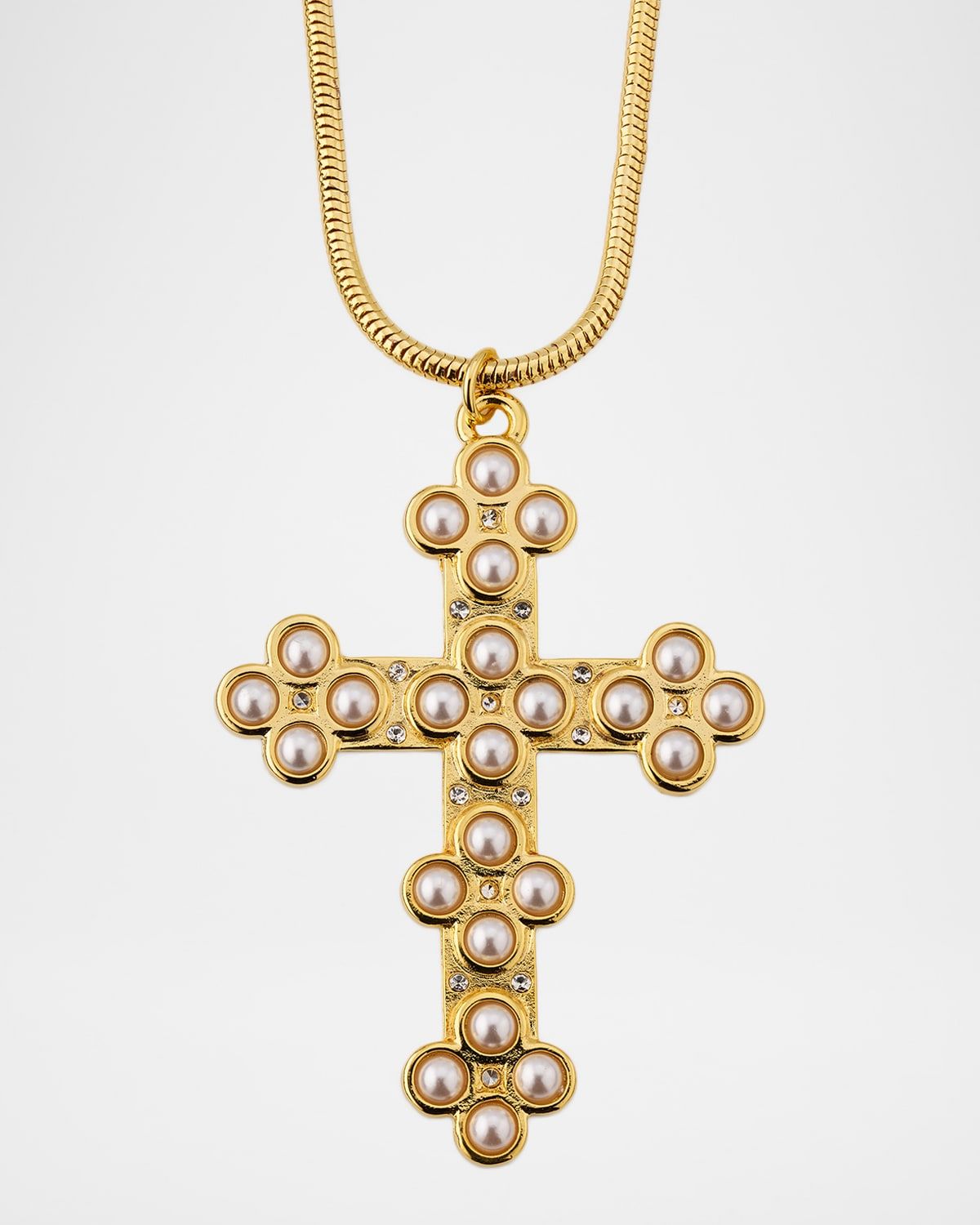 Snake Chain Necklace with Pearly Cross
