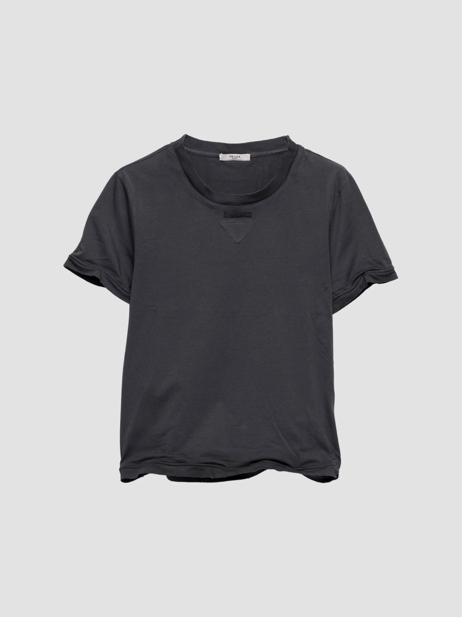 Prada Women's Shapeable Garment-Dyed Jersey T-Shirt - Grey - Size Small