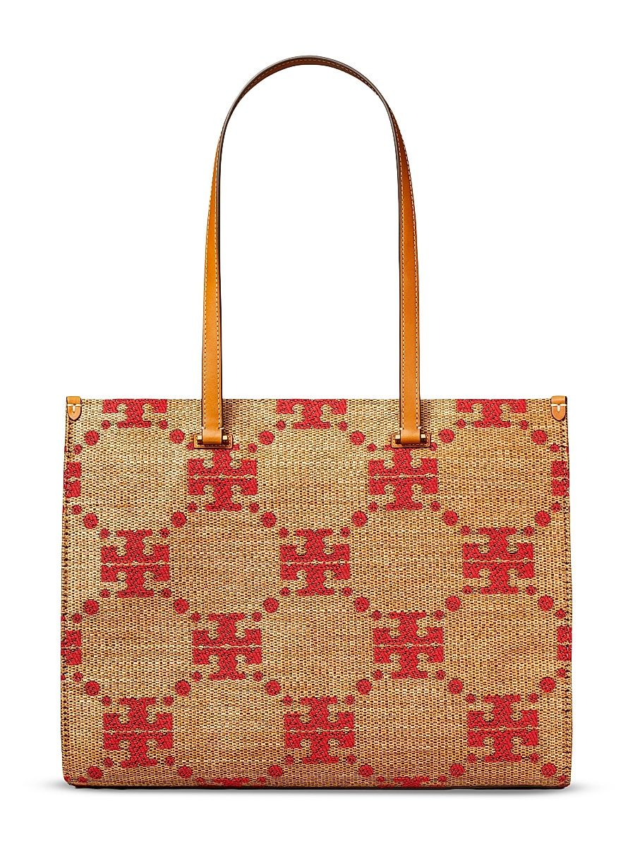 Women's T Monogram Straw Tote Bag - Natural