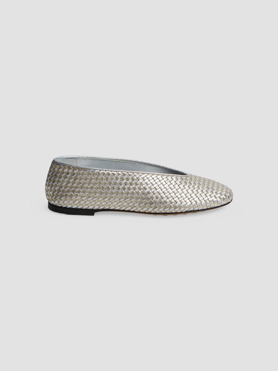 Bottega Veneta Women's Rosa Intrecciato Leather Ballet Flats - Silver - Size 12