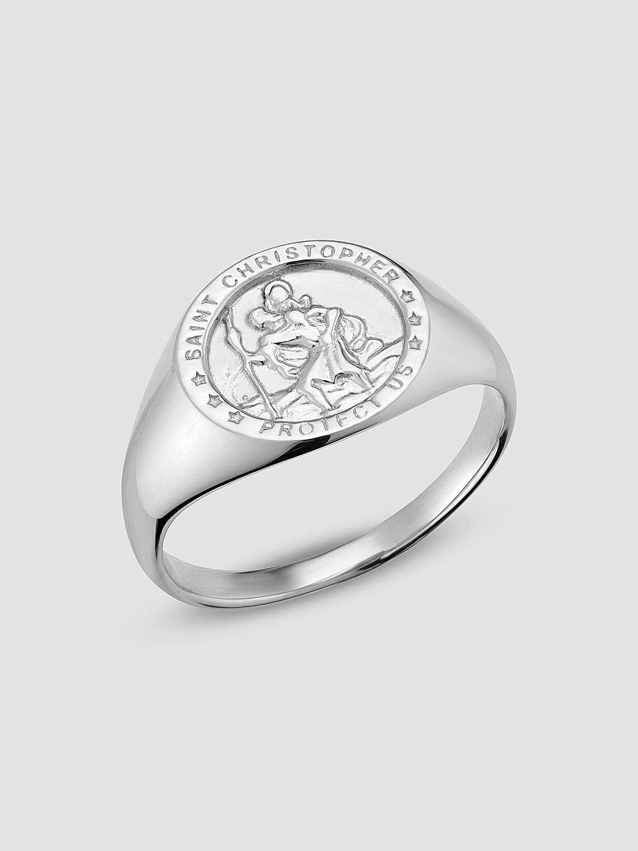 Men's Guardian Signet Ring in Sterling Silver - Silver - Size 13