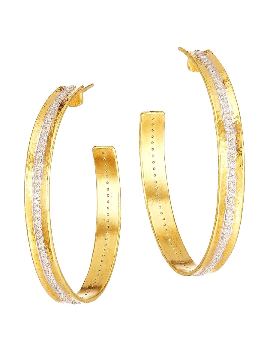 Women's Hourglass 22K Yellow Gold, 18K White Gold, & Diamond Hoop Earrings