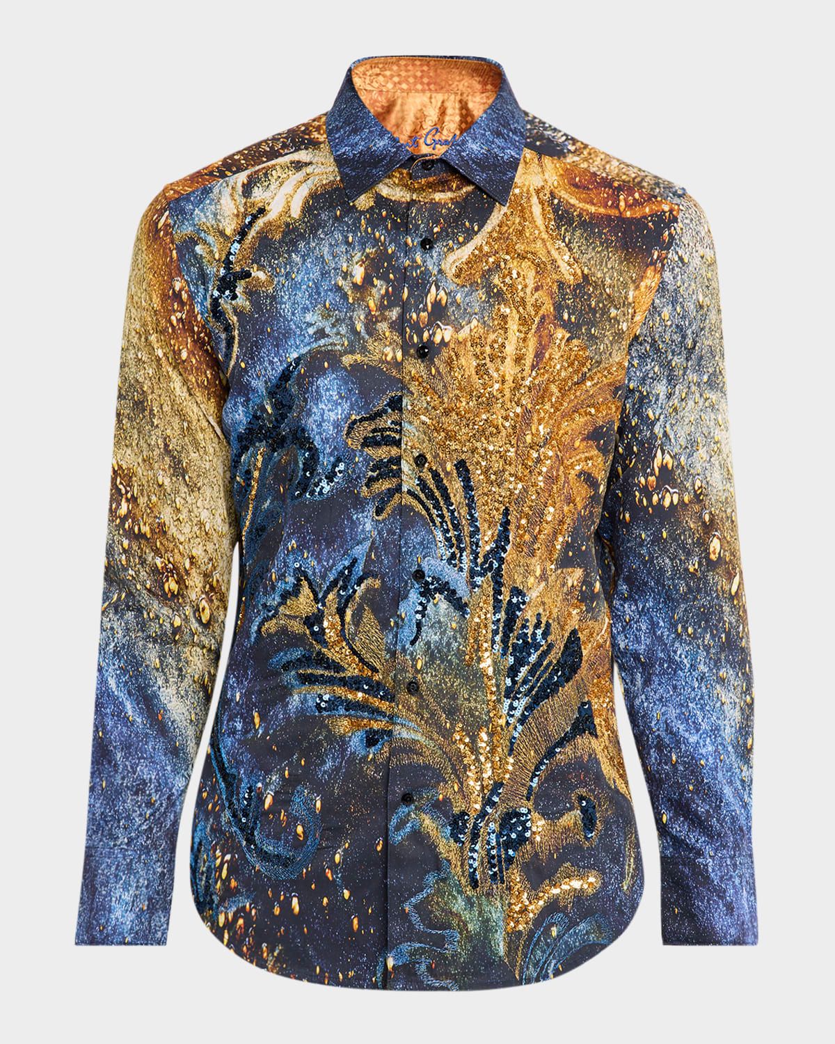 Men & apos;s Fleur De Mare Embroidered Sequin Sport Shirt