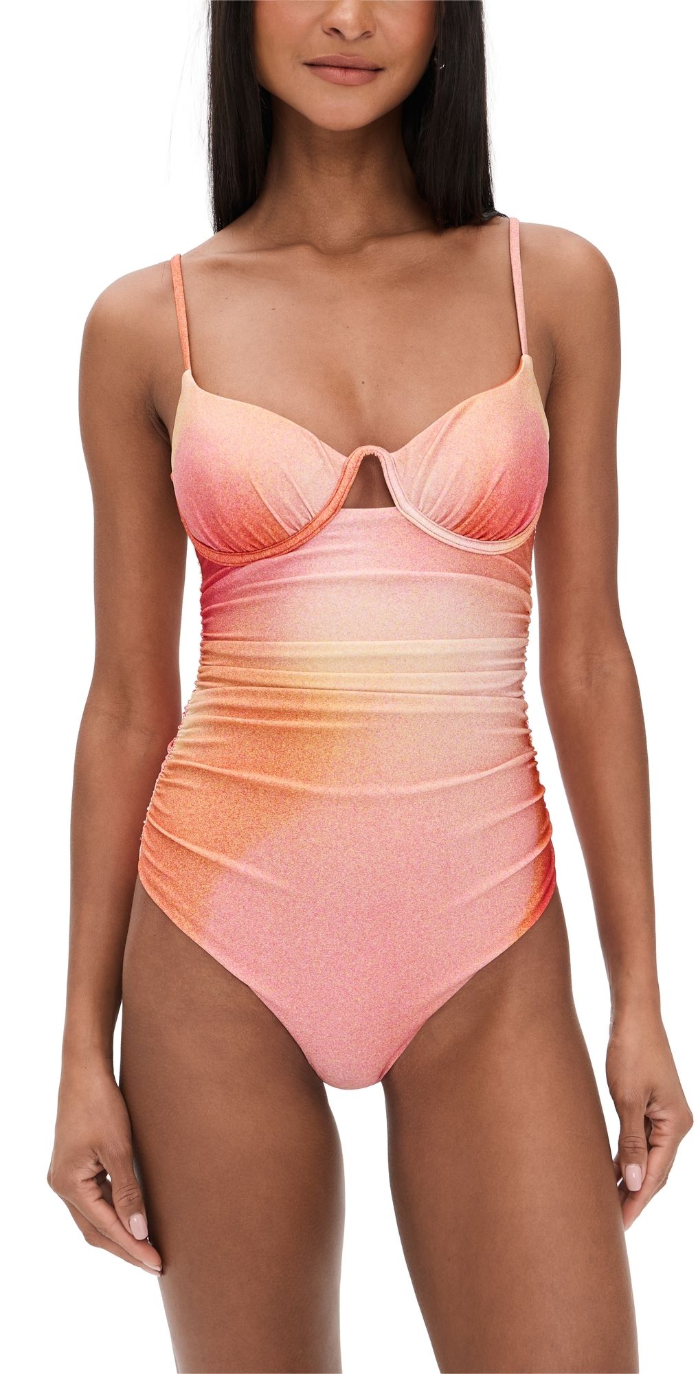 SIMKHAI Laine Ruched One Piece Golden Hour Sunset L