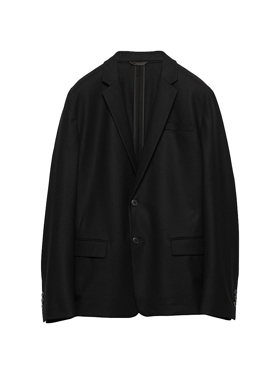 Men's Single-Breasted Wool Blend Jacket - Black - Size 46