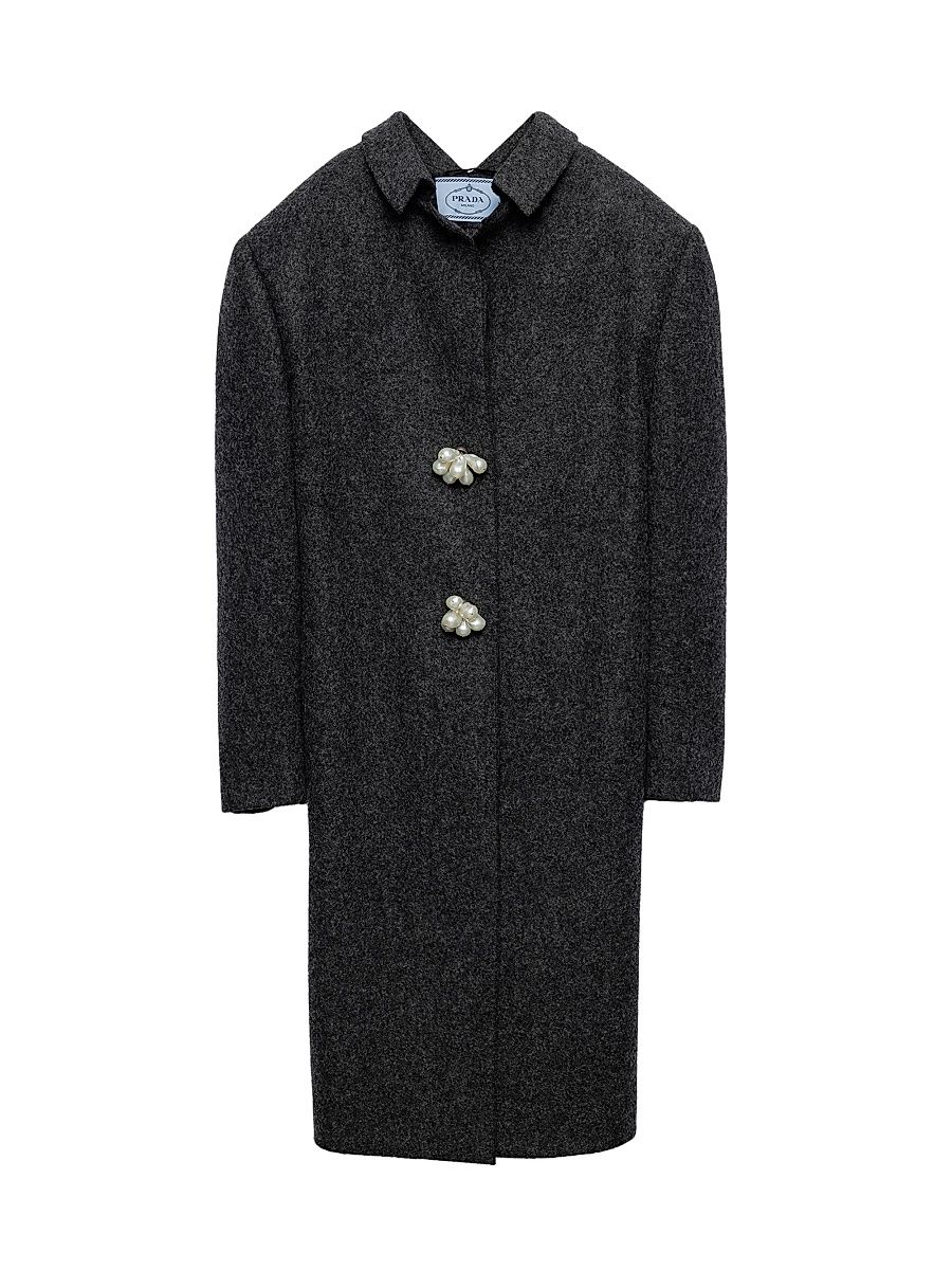 Women's Shetland Wool Coat with Jewel Buttons - Grey - Size 2