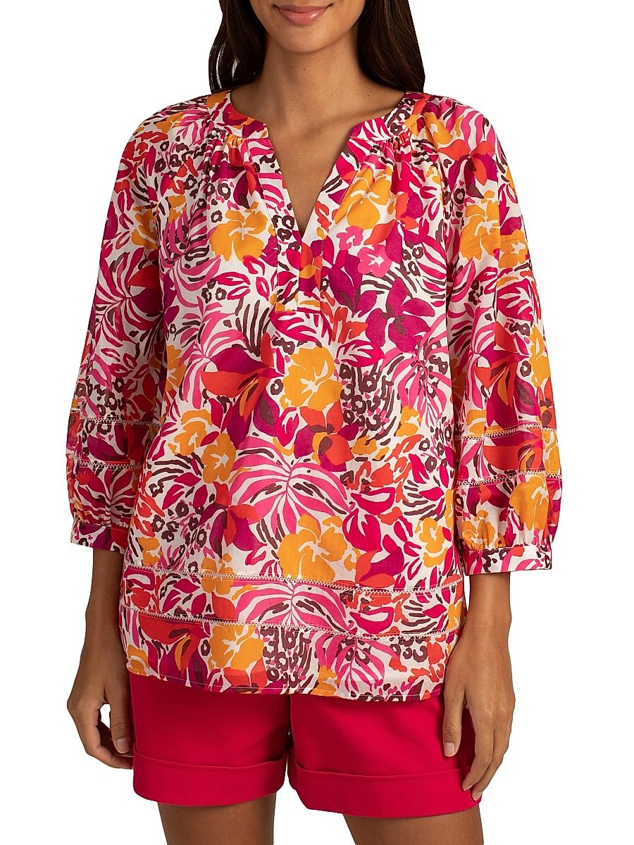 Women's Light Hearted Cotton Top - Rockrose Multi - Size Medium
