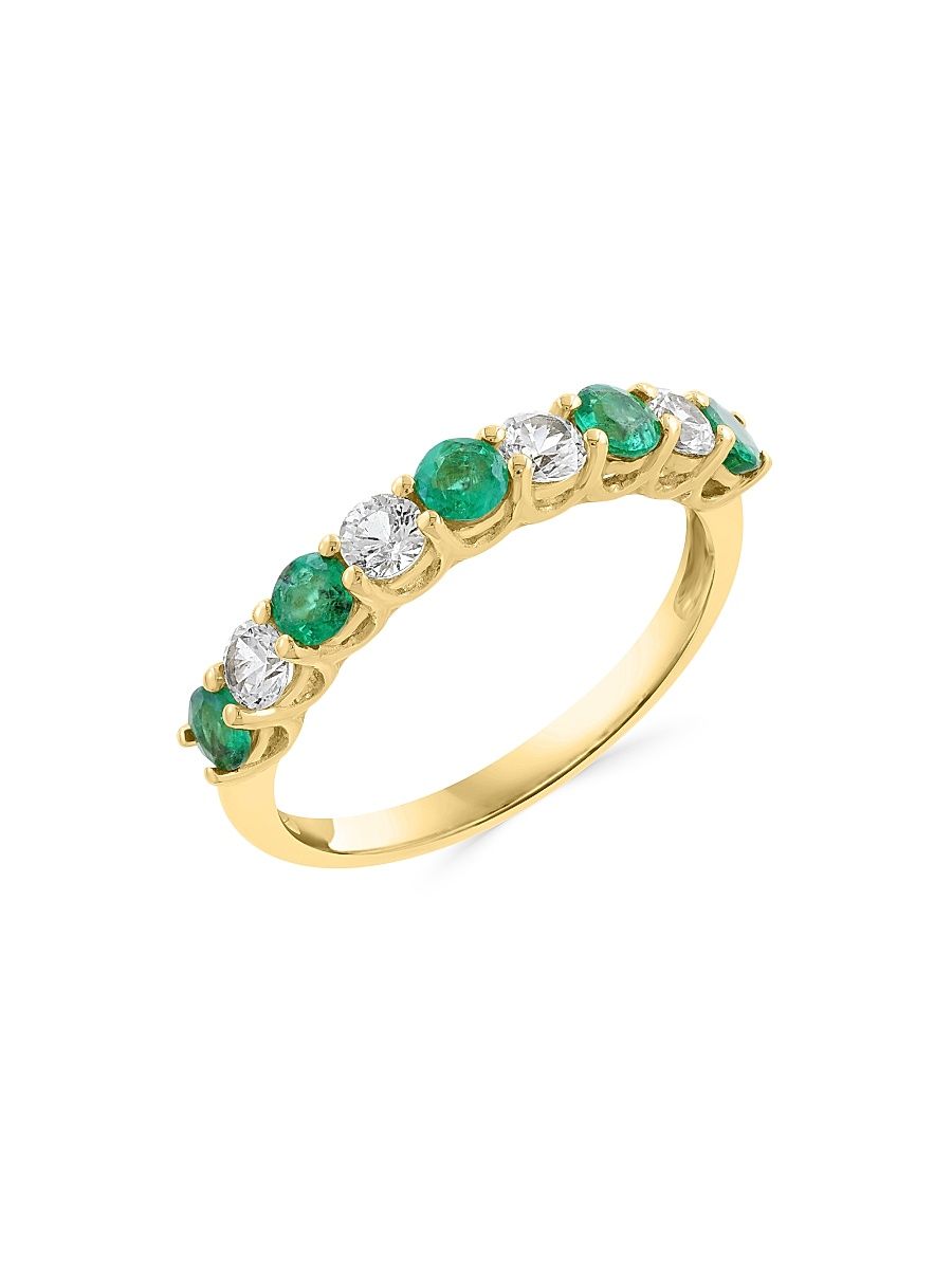 Women's 14K Yellow Gold, Emerald & 0.39 TCW Diamond Band Ring - Yellow Gold - Size 7