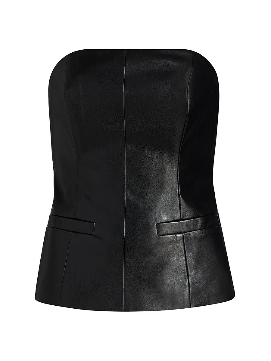 Women's Faux-Leather Strapless Top - Black - Size Medium