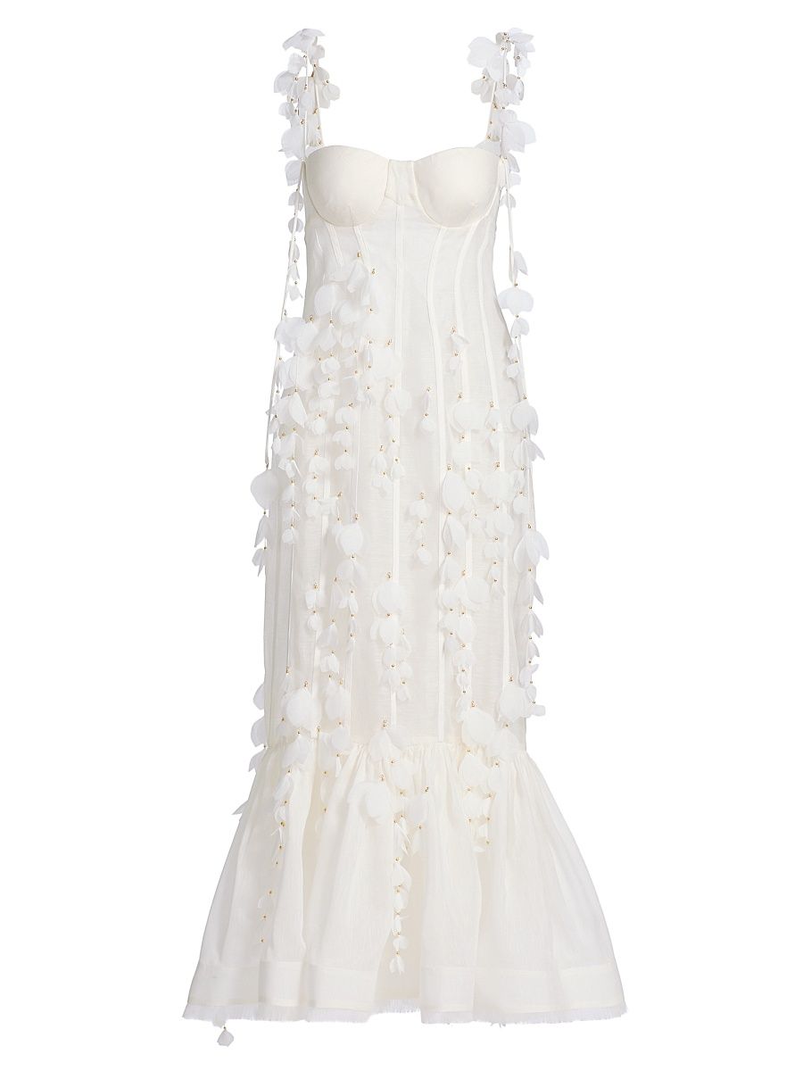 Women's Dawning Petal Linen-Silk Midi-Dress - Ivory - Size Small