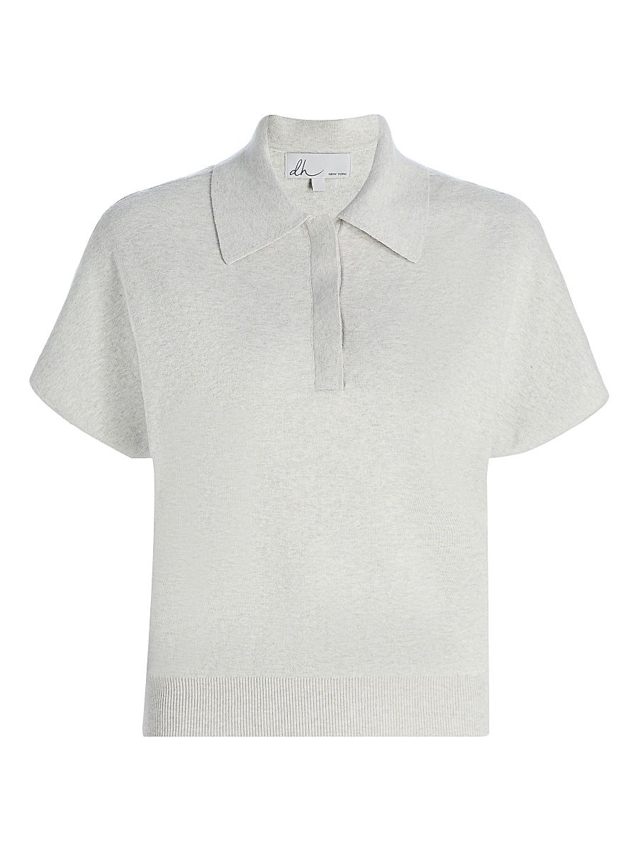 Women's Dasha Cotton-Cashmere Polo Top - Pale Heather - Size Large