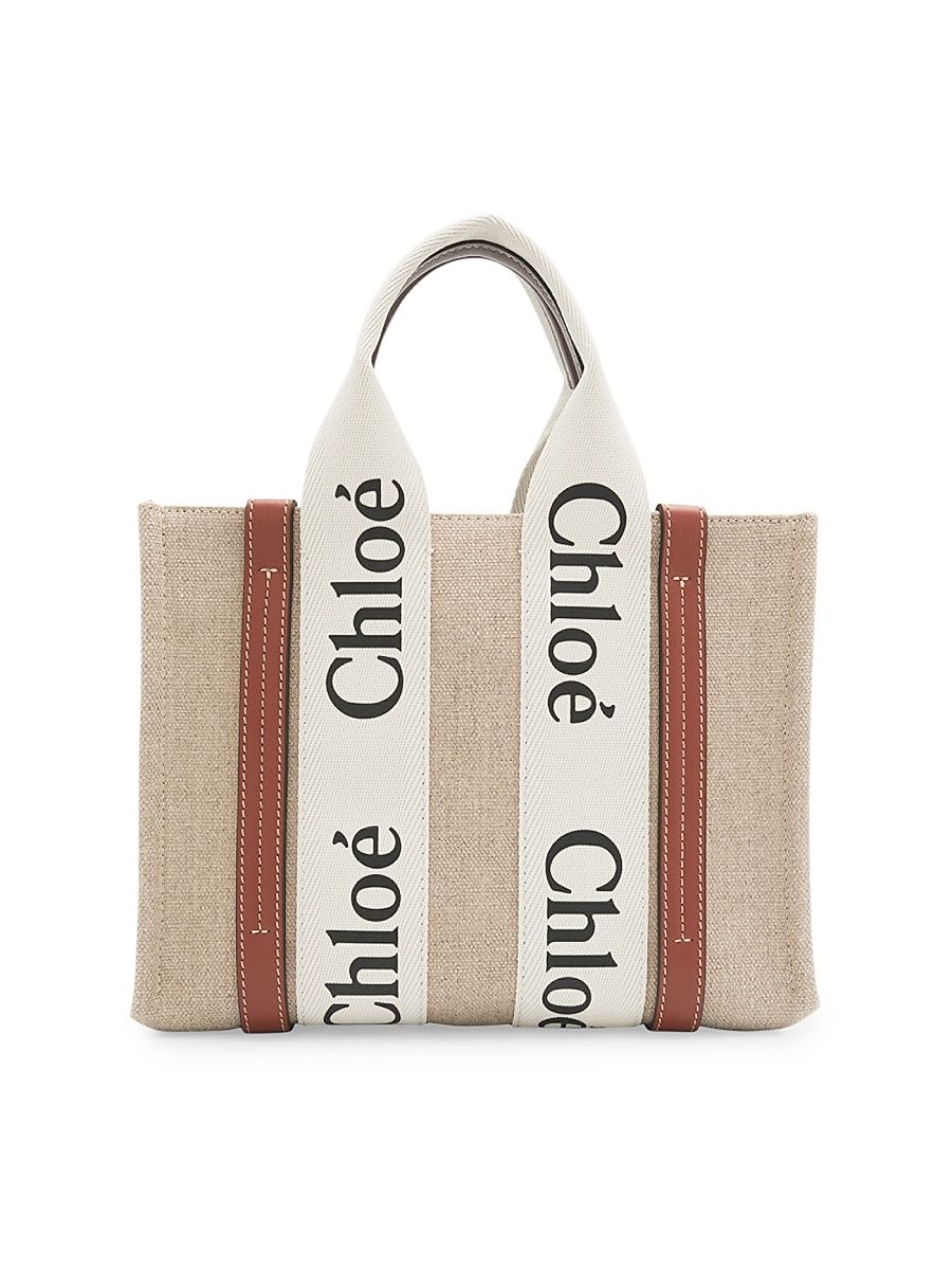Women's Woody Small Logo Tote - White Brown