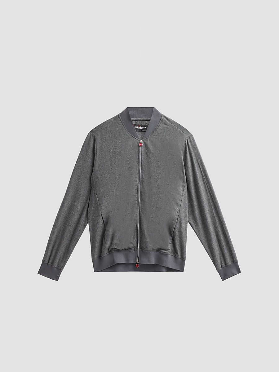 Men's Cotton Jersey Zip-Front Jacket - Grey - Size 44