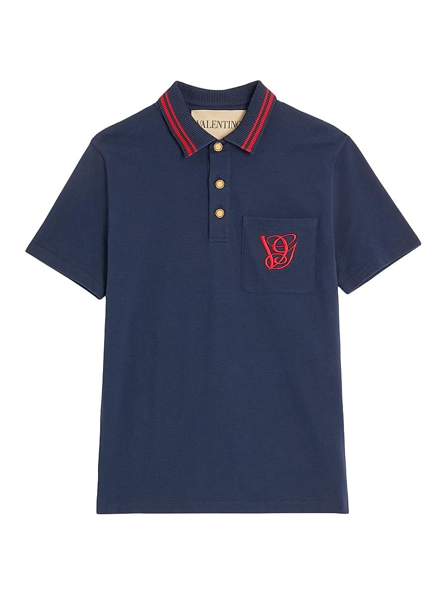 Men's Logo Cotton Piqué Polo Shirt - Blue - Size XL