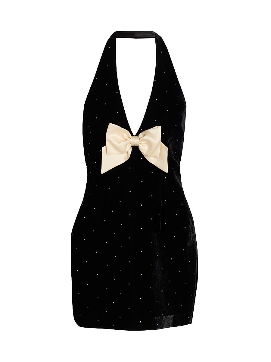 Women's Kathy Embellished Bow Halter Minidress - Black - Size 12