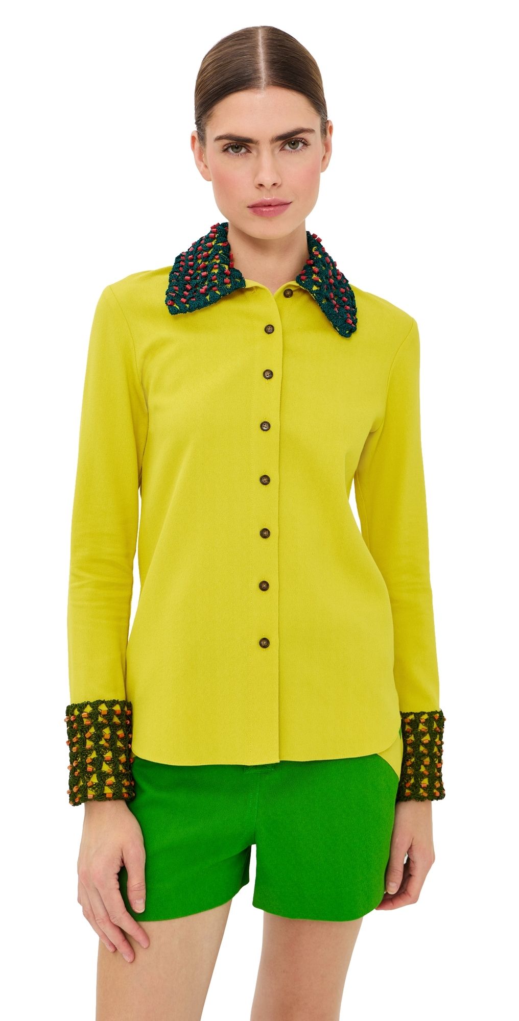 Rosie Assoulin Crochet Button Up Sun Yellow S